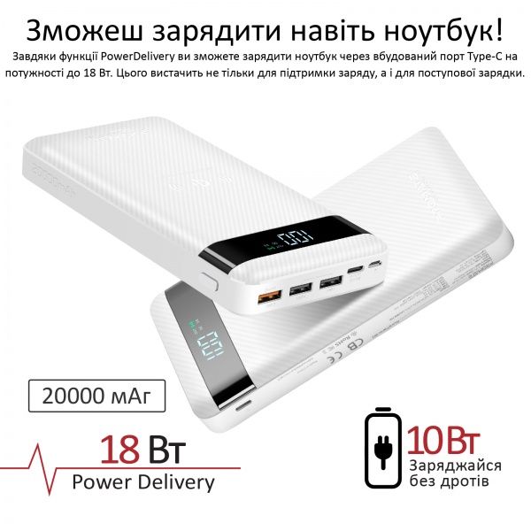Внешний аккумулятор (Powerbank) Promate 20000 mAh white (auratank-20.white) 