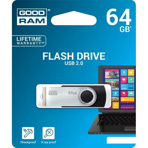 Флеш-память USB Goodram UTS2 Twister 64 ГБ USB 2.0 black/silver (UTS2-0640K0R11) 