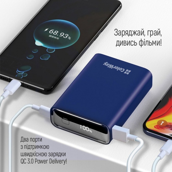 Универсальная мобильная батарея ColorWay 20000 mAh blue (CW-PB200LPG2BL-PDD) 