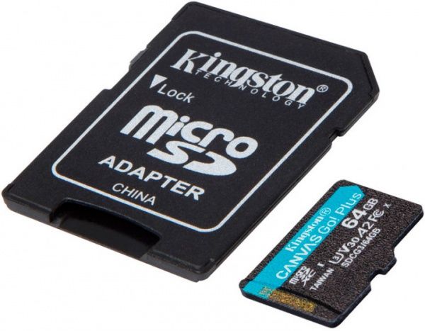 Карта памяти Kingston microSDXC 64 ГБ UHS-I Class 3 (U3) (SDCG3/64GB) Canvas Go! Plus V30 