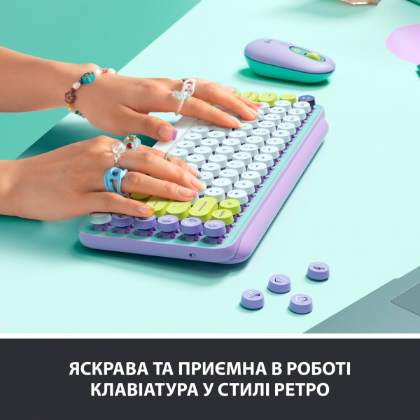 Клавиатура Logitech POP Keys Wireless Mechanical Keyboard With Emoji Keys daydream mint (920-010717) 