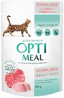 Корм для стерилизованных кошек и кастрированных котов Optimeal с говядиной и индюшиным филе в желе 85 г