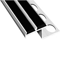 Порожек алюминиевый лестничный для плитки анодированный TIS антискользящая вставка 2х10x2700 мм серебро