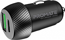 Автомобільний зарядний пристрій Promate DriveGear-20W PD USB-C + QC 3.0 USB-A Black (drivegear-20w.black) 
