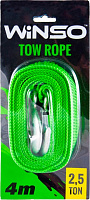 Трос буксировочный WINSO 4 м 2,5 т с металлическими крючками блистер (30 шт/уп) 132540 зеленый