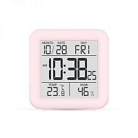 Термогигрометр цифровой с часами розовый