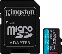 Карта пам'яті Kingston microSDXC 256 ГБ Class 10UHS-I Class 3 (U3) (SDCG3/256GB) Canvas Go Plus V30 A2 + SD-адаптер 