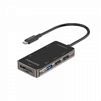 USB-хаб Promate USB-C хаб 7-в-1 PrimeHub-Lite HDMI/USB-C/USB 3.0/2xUSB 2.0/SD/MicroSD Grey