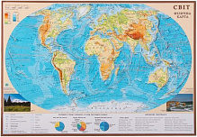 Подкладка для письма Физическая карта мира М1:55 000 000 А2 ламинация 65х45 см