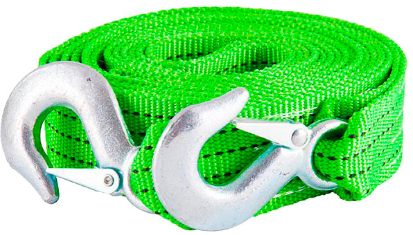 Трос буксировочный WINSO 5 м 4,5 т с металлическими крючками сумка (20 шт/уп) 134550 зеленый