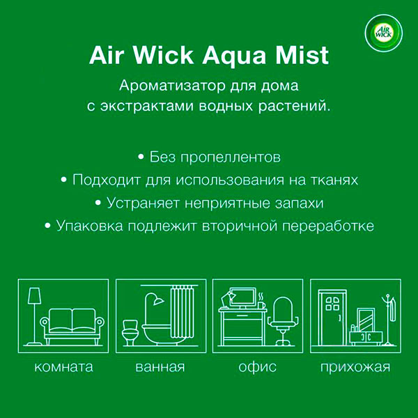 Спрей Air Wick Aqua Mist Прохлада льна и сиреневая свежесть 345 мл