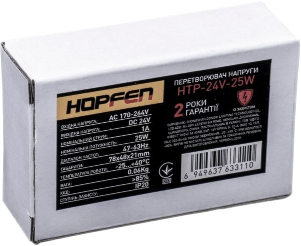 Преобразователь напряжения Hopfen 24 В 25 Вт IP20 HTP-24V-25W