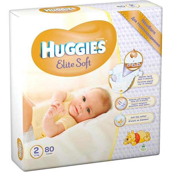 Подгузники Huggies Elite Soft 2 4-7 кг 80 шт