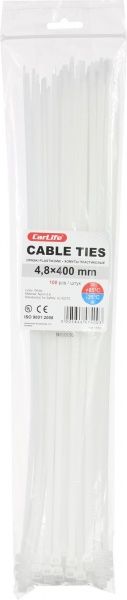 Стяжка кабельная CarLife белый, уп. 100 шт. 4,7х400мм