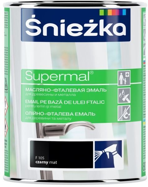Емаль Sniezka олійно-фталева Supermal чорний мат 0,8л