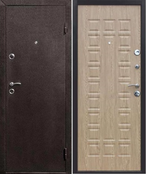 Дверь входная Варшава Ялина карпатська (960R) RAL 8019 / бежевый 2050x960 мм правая