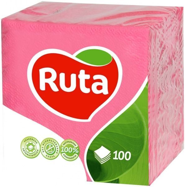 Салфетки столовые Ruta 24х24 см розовые 100 шт.