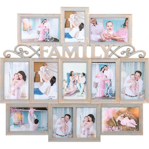 Коллаж Family на 12 фото серый с золотым 10x15/9x13 см серый/золотистый 