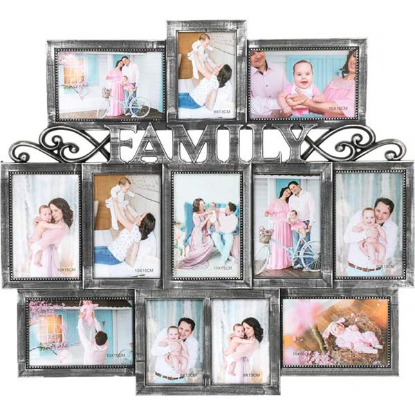 Коллаж Family на 12 фото черный с серебристым 10x15/9x13 см черный/серебристый 