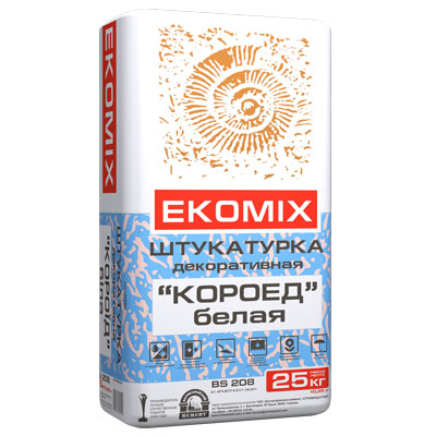 Штукатурка Ekomix Короед BS 208 белая 25 кг