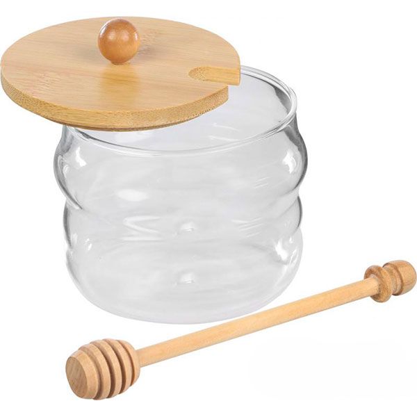 Баночка для меда с деревянной крышкой и ложкой