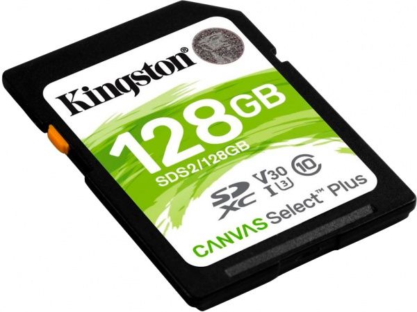 Карта памяти Kingston SDXC 128 ГБ Class 10UHS-I Class 3 (U3) (SDS2/128GB) Canvas Select Plus V30 