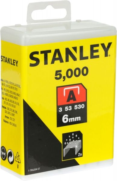Скобы для ручного степлера Stanley 6 мм тип 53 (А) 5000 шт. 1-TRA204-5T
