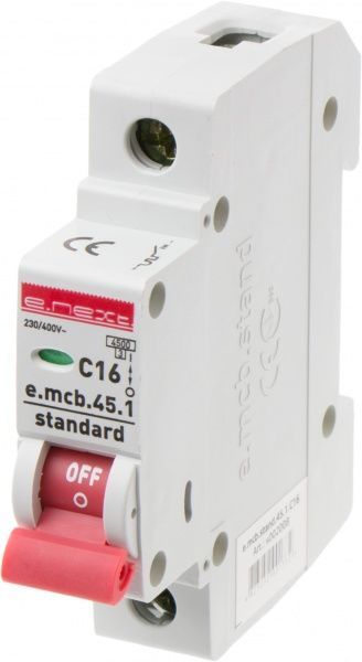 Автоматичний вимикач E.NEXT e.mcb.stand.45.1.C16, 1р, С, 16А, 4.5 кА s002008