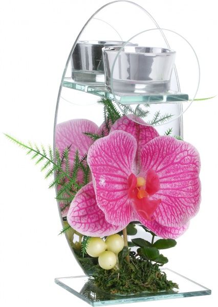 Подсвечник стеклянный с орхидеей EBA14A015