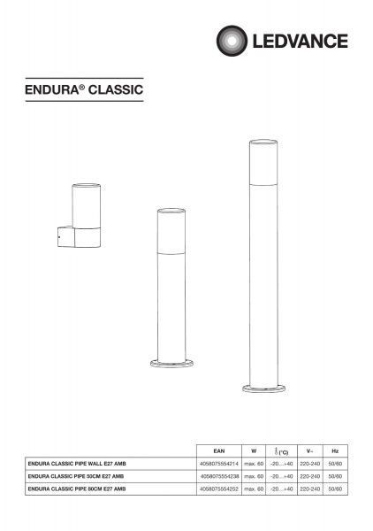 Светильник парковый Ledvance Endura Classic Pipe (80 см) E27 25 Вт IP44 темно-серый 