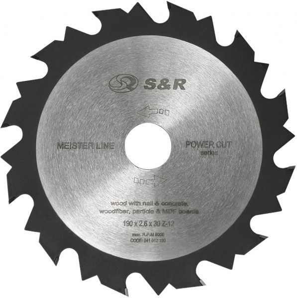 Пильный диск S&R PowerCut 190x30x2.6 Z12 241012190