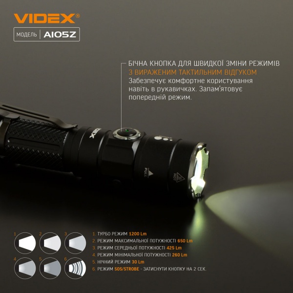 Фонарик портативный Videx VLF-A105Z 1200Lm 5000K черный