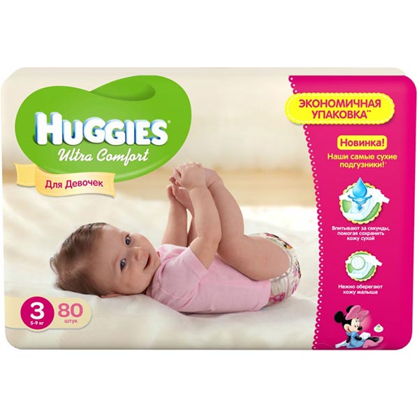 Подгузники Huggies Ultra comfort 3 5-9 кг 80 шт. для девочек