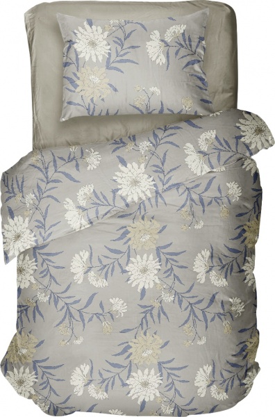 Комплект постельного белья Chrysanthemum 1,5 серый с рисунком Luna 