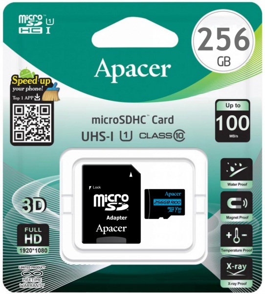 Карта памяти Apacer microSDXC 256 ГБ Class 10UHS-I Class 3 (U3) (AP256GMCSX10U7-R) AP256GMCSX10U7-R 