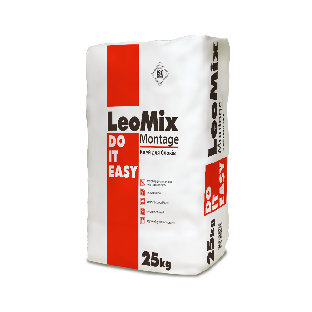 Клей для блоков LeoMix Montage Газоблок и Пеноблок, 25 кг