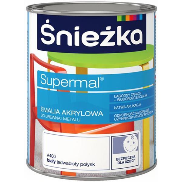 Эмаль Sniezka акриловая водорастворимая Supermal белый шелковистый глянец 0,4л