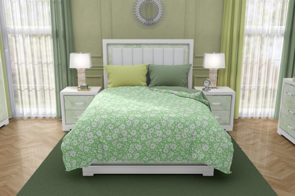 Комплект постельного белья Ромашки евро зеленый с рисунком Rigel 