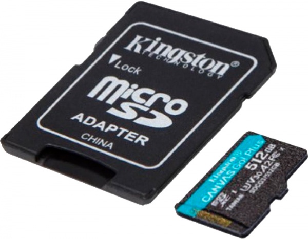 Карта памяти Kingston microSDXC 512 ГБ Class 10UHS-I Class 3 (U3) (SDCG3/512GB) Canvas Go Plus V30 A2 + SD-адаптер 