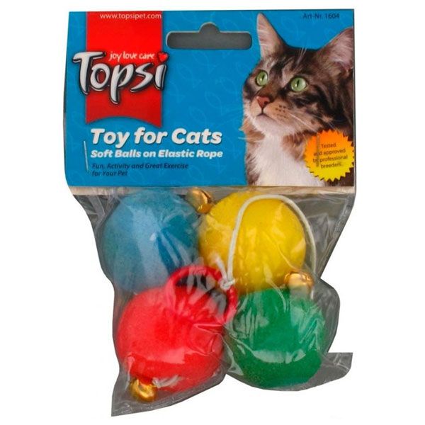 Іграшка для котів Topsi М’ячі на гумовій мотузці 4 шт.