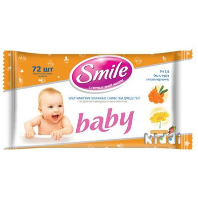 Салфетки влажные Smile Baby с экстрактом календулы и соком облепихи 72 шт
