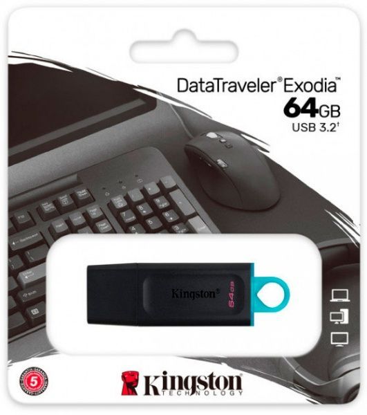 Флеш-память USB Kingston DataTraveler Exodia USB 3.2 Gen 1 64 ГБ USB 3.2 black (DTX/64GB) 