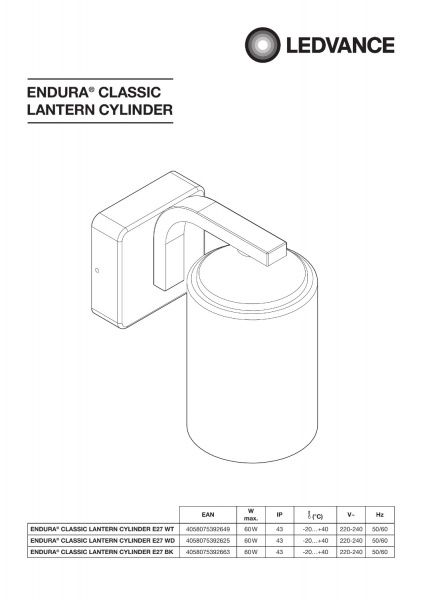 Светильник уличный настенный Ledvance Endura Classic Lantern Cylinder E27 IP43 черный 