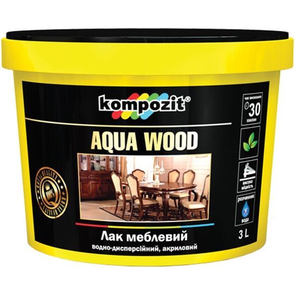 Лак Kompozit Aqua Wood мебельный шелковисто матовый 1 л
