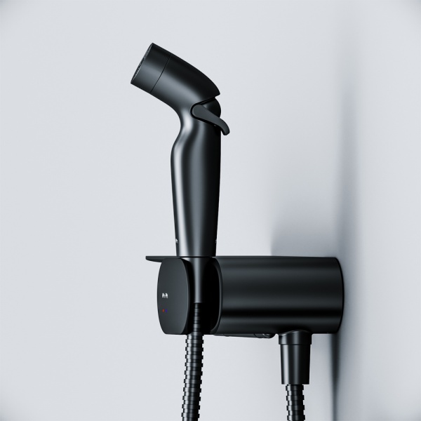 Душевой набор AM.PM Смеситель, монтируемый в стену с гигиеническим душем и полкой черный F0202600 Like