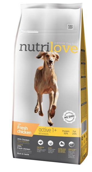 Корм NutriLove для активных собак Курица и рис 12 кг