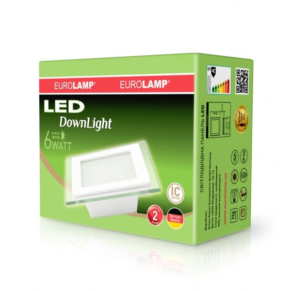 Светильник светодиодный Eurolamp Glass Downlight квадратный 6 Вт 3000 К белый 