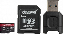 Карта памяти Kingston microSDXC 64 ГБ UHS-II Class 3 (U3) (MLPMR2/64GB) React Plus + MLPM Reader REACT Plus SDCR2 W/AD 