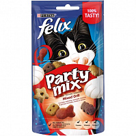 Лакомство Felix для взрослых кошек Party Mix Гриль Микс со вкусом курицы, говядины и лосося 60 г