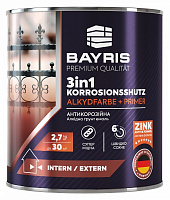 Эмаль алкидная Bayris 3 в 1 серый глянец 2,7кг